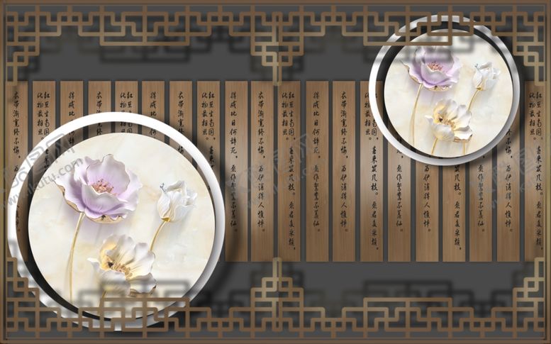 编号：48693905132348557225【酷图网】源文件下载-新中式背景墙