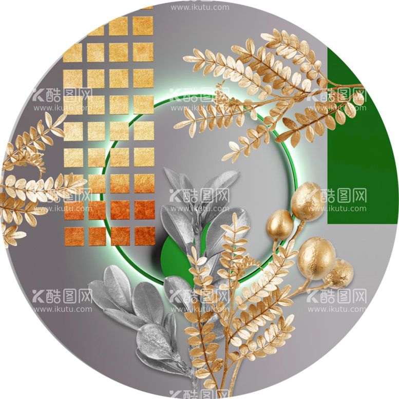编号：28534109240546356901【酷图网】源文件下载-树枝树叶时尚圆艺术挂画装饰画