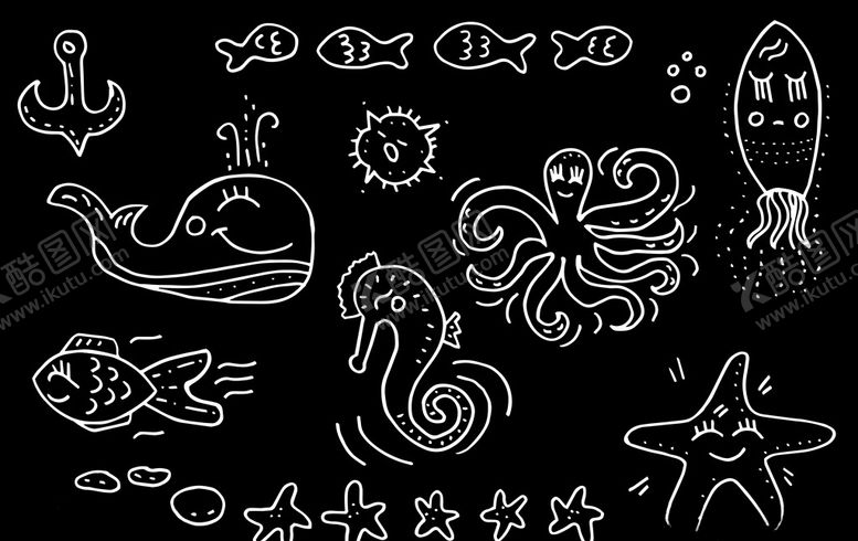 编号：58012810151642572414【酷图网】源文件下载-手绘海洋生物