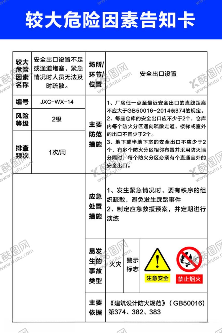 编号：94263312111215525476【酷图网】源文件下载-较大危险因素告知卡
