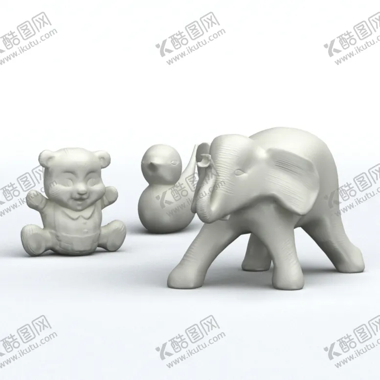 编号：81653001122357563247【酷图网】源文件下载-c4d模型大象小熊鸭子陶瓷摆件