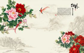 工笔花鸟背景墙装饰画