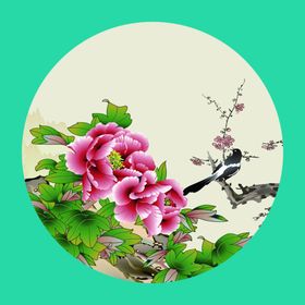喜鹊牡丹