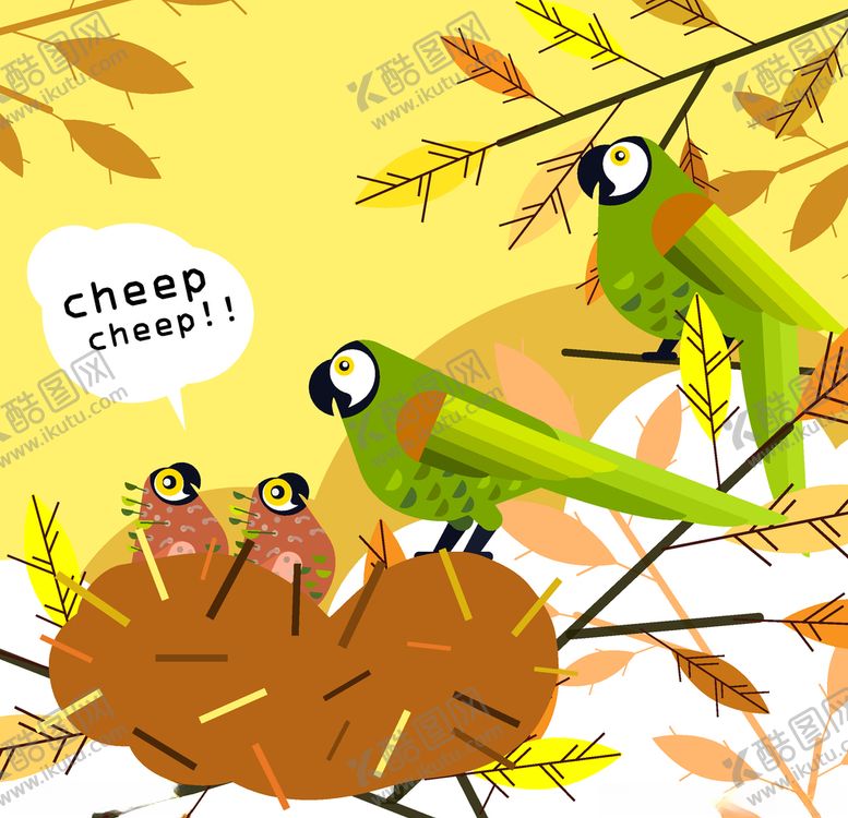 编号：56555009101648289442【酷图网】源文件下载-创意喂幼鸟的鹦鹉夫妇