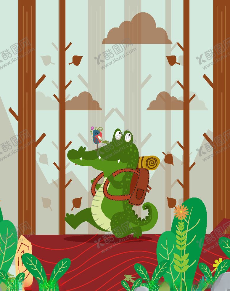 编号：89734310062050434068【酷图网】源文件下载-创意背包旅行的鳄鱼
