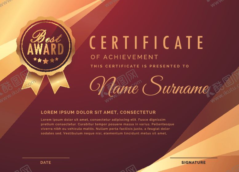 编号：69634809290246493131【酷图网】源文件下载-证书模板