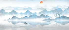水墨山水画电视背景墙国墙布大理石背景墙