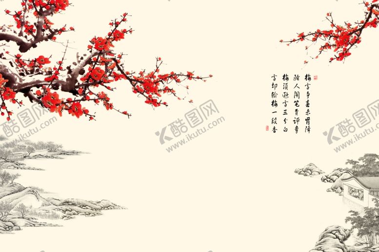 编号：89905406250647421938【酷图网】源文件下载-梅花背景墙