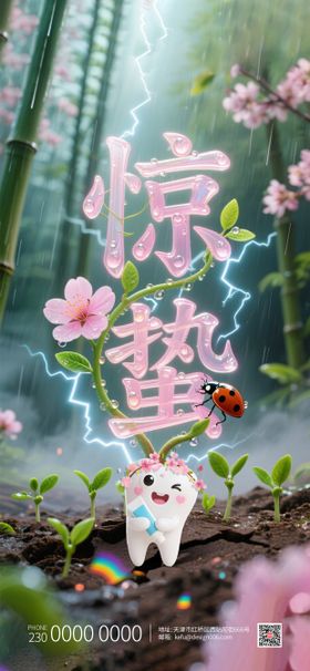 清新绿色嫩芽口腔惊蛰节气海报