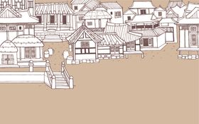 中式建筑物插画
