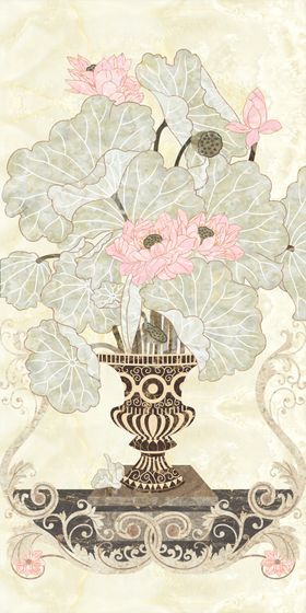 古典荷花玄关画
