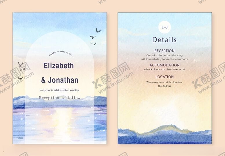 编号：24986909280217247886【酷图网】源文件下载-海滨婚礼请柬设计模板