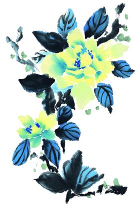 百花争艳国画水墨荷鸟画国画
