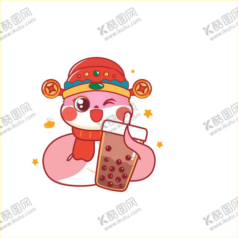 编号：15779701252131514562【酷图网】源文件下载-粉色的奶茶蛇卡通设计插画IP
