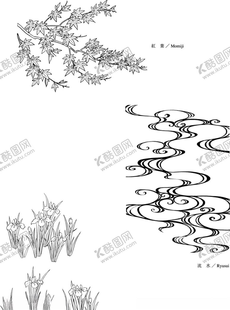 编号：24806709202348551028【酷图网】源文件下载-日本线描植物花卉矢量素材
