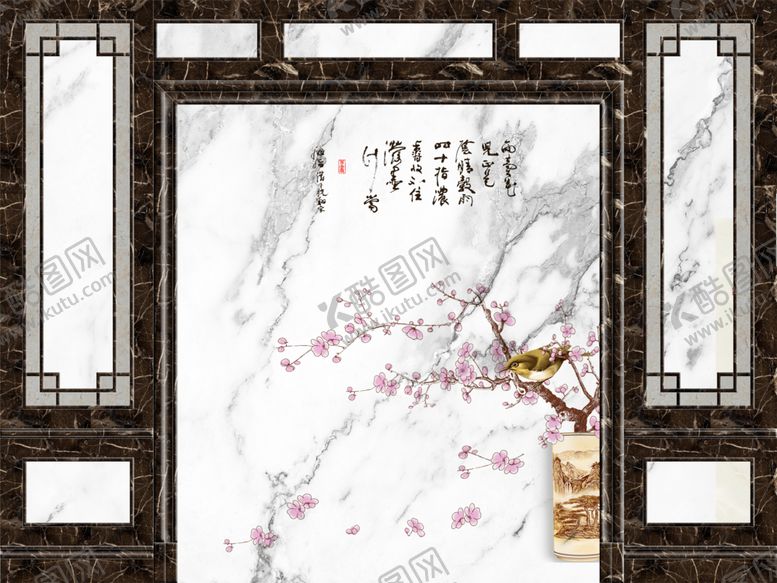 编号：76798906181304015415【酷图网】源文件下载-中式黑白大理石装饰画沙发电视背