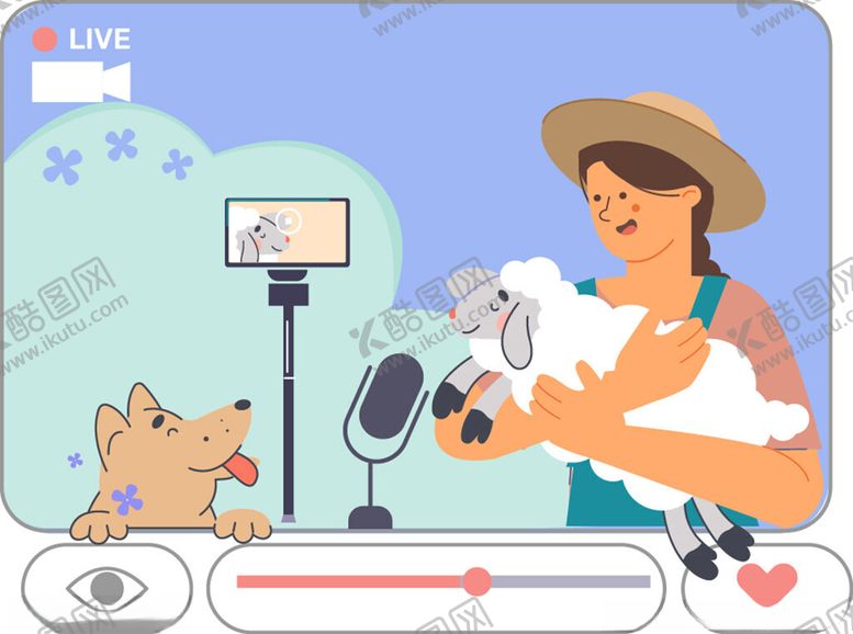 编号：44129204171836399450【酷图网】源文件下载-女子直播与宠物互动瞬间
