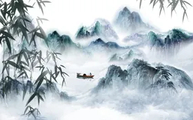 竹子壁画水墨图山水画玄关画