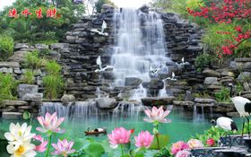 流水生财荷花背景