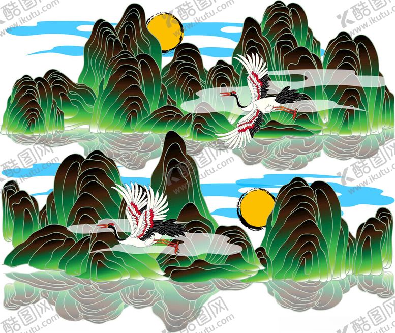 编号：24359011151843422206【酷图网】源文件下载-山水间飞鸟伴月的诗意图景