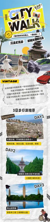 云南拼接风旅游出行打卡景点流程长图专题设计