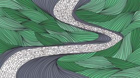 卡通画线描画水彩画