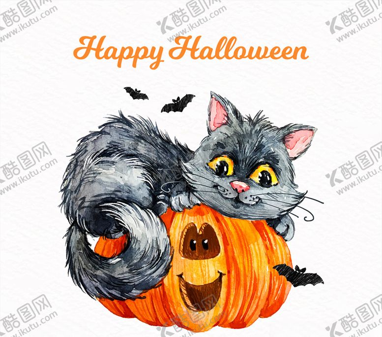 编号：67728009292120348447【酷图网】源文件下载-彩绘南瓜头上的黑猫