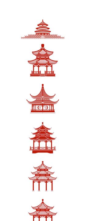 剪纸中国传统古建筑插画