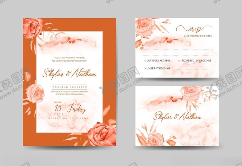 编号：80650011191451067993【酷图网】源文件下载-花卉婚礼请柬设计模板