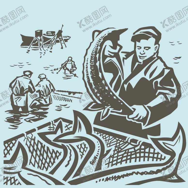 编号：24223710271103295012【酷图网】源文件下载-渔夫打鱼小船卡通手绘素材