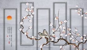 花鸟画梅花太阳背景墙