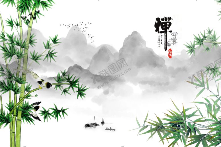 编号：11957609210224085336【酷图网】源文件下载-禅意竹子电视背景墙