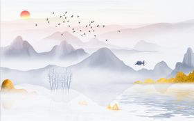水墨山水画纸图写意