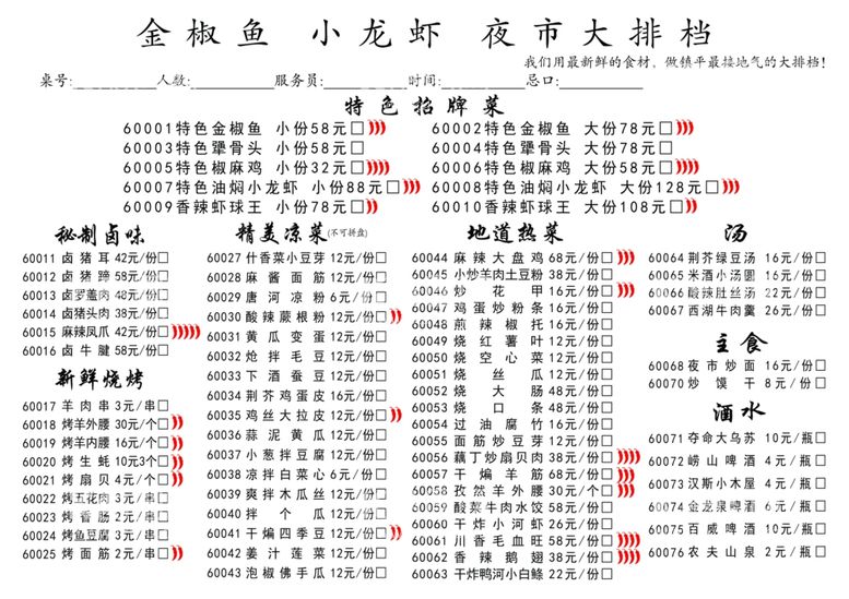 编号：43836511270000445898【酷图网】源文件下载-烧烤点餐单