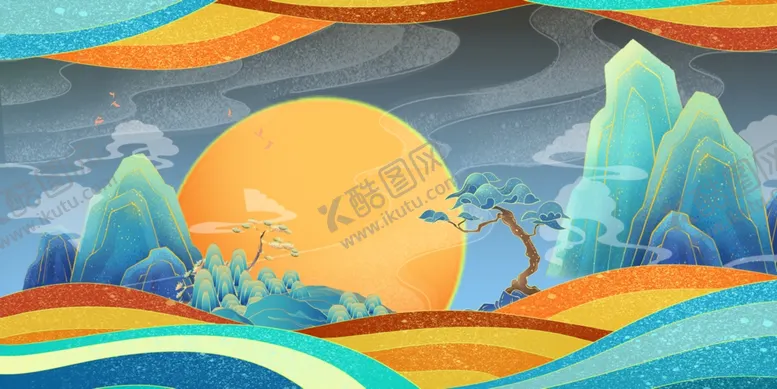 编号：75138001301140203975【酷图网】源文件下载-手绘花鸟山水风景画海报素材
