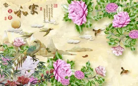 3d家和富贵玫瑰花背景墙图片