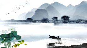 水墨山水画江南水乡