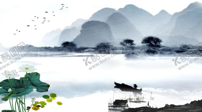 编号：22879905042003231723【酷图网】源文件下载-水墨山水画江南水乡