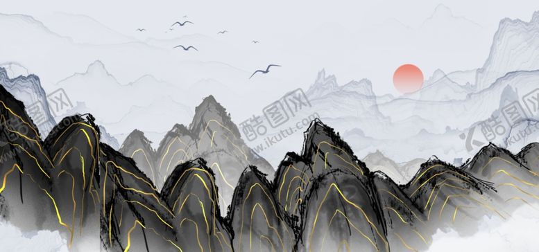 编号：28392909131356125149【酷图网】源文件下载-金线烫金山水壁画