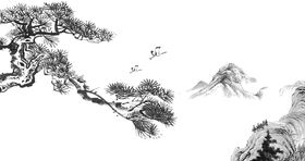 水墨中国风迎客松