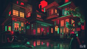 彩色建筑插画动漫背景