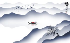 山水画卧室挂墨装饰