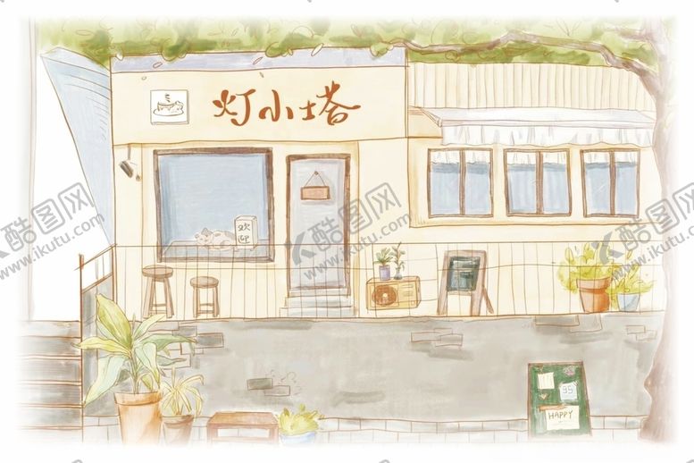 编号：92035812131302333571【酷图网】源文件下载-文艺猫咖店铺