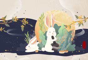 中秋插画页面吊旗手绘
