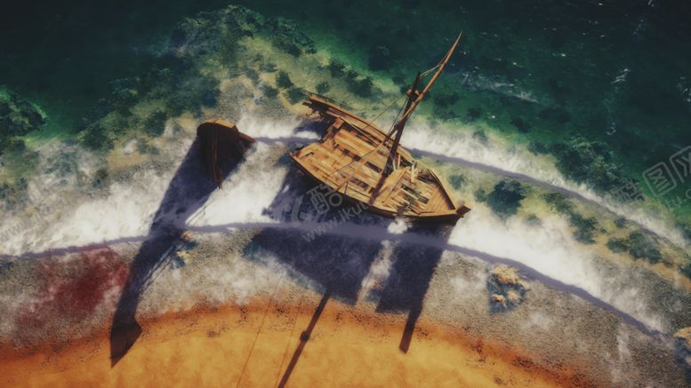 编号：31372306171103222157【酷图网】源文件下载-大海沙滩木船风景海浪
