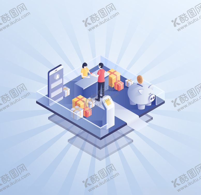 编号：77065107070354025503【酷图网】源文件下载-2.5D商务插画场景-银行