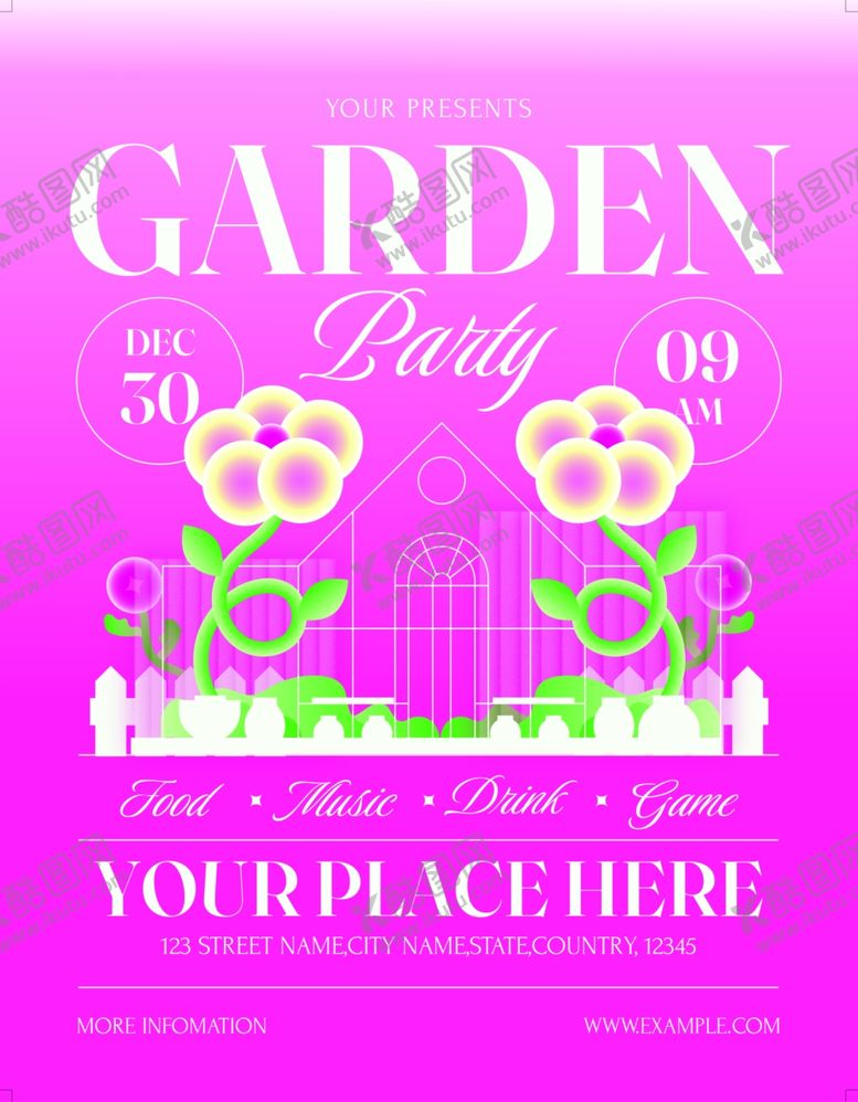 编号：79123604151350318157【酷图网】源文件下载-粉色花园主题宝宝派对卡片