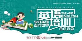 清爽风格英语培训展板