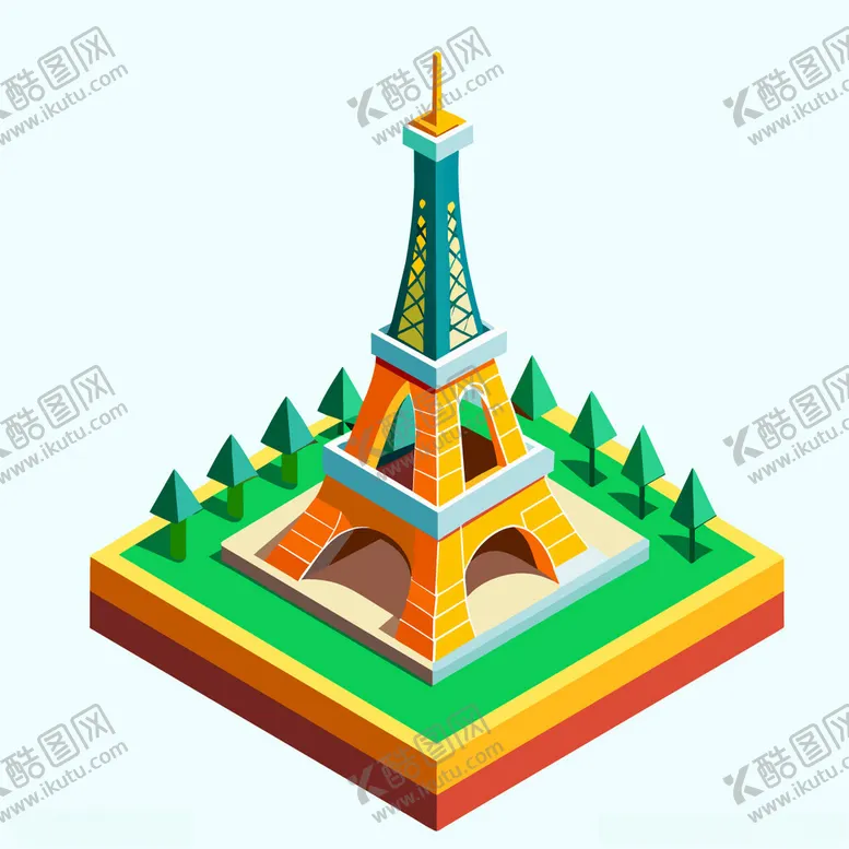 编号：15727702260436243891【酷图网】源文件下载-矢量卡通建筑等距视图埃菲尔铁塔