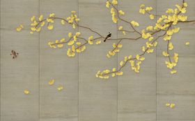 花鸟画银杏树飞鸟背景墙